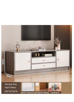 Golden TV Cabinet For Up To 55 Inches TV Entertainment Modern Design Wall Unit Furniture Wooden TV Stand For Living Room, Bedroom TV Rack L 140 x W 29 x H 54 cm -Grey/White  - Image 2