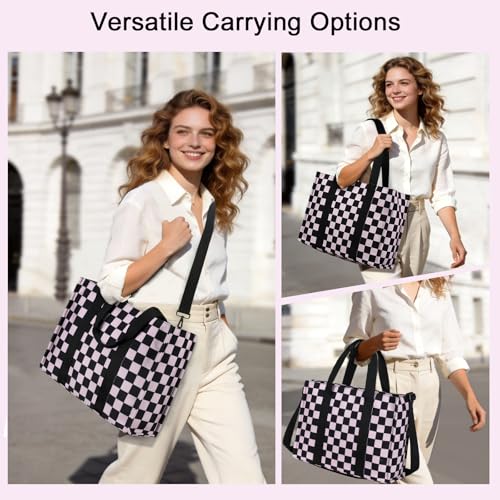 BTOOP Laptop Tote Bag for Women Work 156 inch Canvas Shoulder Bags Computer Messenger Purse Teacher Handbag Office Briefcase BlckPink Checkered - Image 3