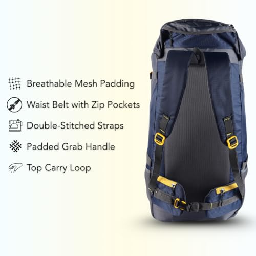 Impulse 65L Travel bag with Rain Cover | Water Resistant | Shoe Compartment | Padded Adjustable Shoulder Straps & Waist Belt | Ideal for Hiking, Camping & Travel Rucksack Backpack- Blue |1 Year Warranty - Image 5