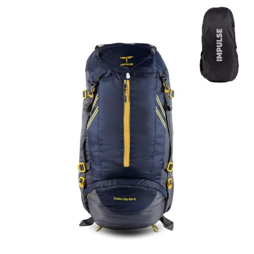 Impulse 65L Travel bag with Rain Cover | Water Resistant | Shoe Compartment | Padded Adjustable Shoulder Straps & Waist Belt | Ideal for Hiking, Camping & Travel Rucksack Backpack- Blue |1 Year Warranty - Image 1