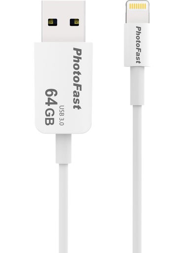Photo Backup Cable 64GB i-FlashDrive Memory with Lightning / USB 3.0 Charging Cable (iPhone Compatible, iPad, iPod) - BPF-PBCU364GB