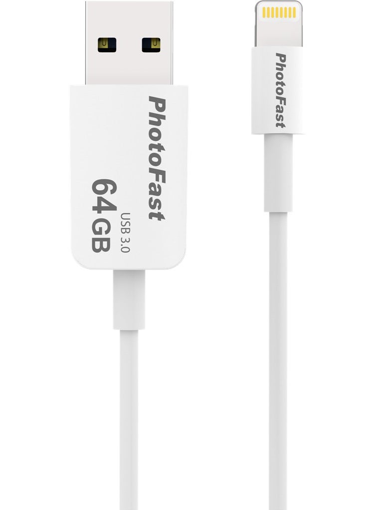 PhotoFast - Photo Backup Cable 64GB i-FlashDrive Memory with Lightning / USB 3.0 Charging Cable (iPhone Compatible, iPad, iPod) - BPF-PBCU364GB - Image 1