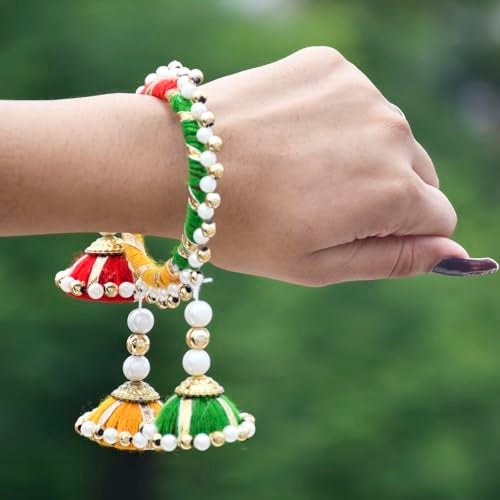 Saugat Traders Return Gifts for Women Gota Patti Bangles with Hangings for Pooja Varalakshmi Vratham, Wedding, Haldi Ceremony, Mehndi Function, Bridal Shower Gifting (10 Pairs) - Image 3