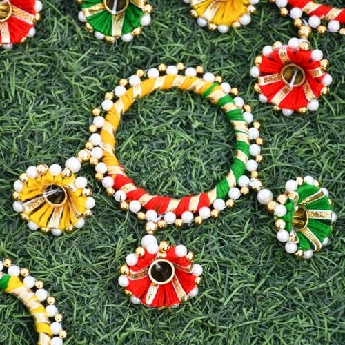 Saugat Traders Return Gifts for Women Gota Patti Bangles with Hangings for Pooja Varalakshmi Vratham, Wedding, Haldi Ceremony, Mehndi Function, Bridal Shower Gifting (10 Pairs) - Image 5