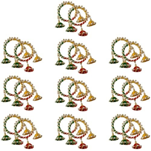 Saugat Traders Return Gifts for Women Gota Patti Bangles with Hangings for Pooja Varalakshmi Vratham, Wedding, Haldi Ceremony, Mehndi Function, Bridal Shower Gifting (10 Pairs) - Image 1