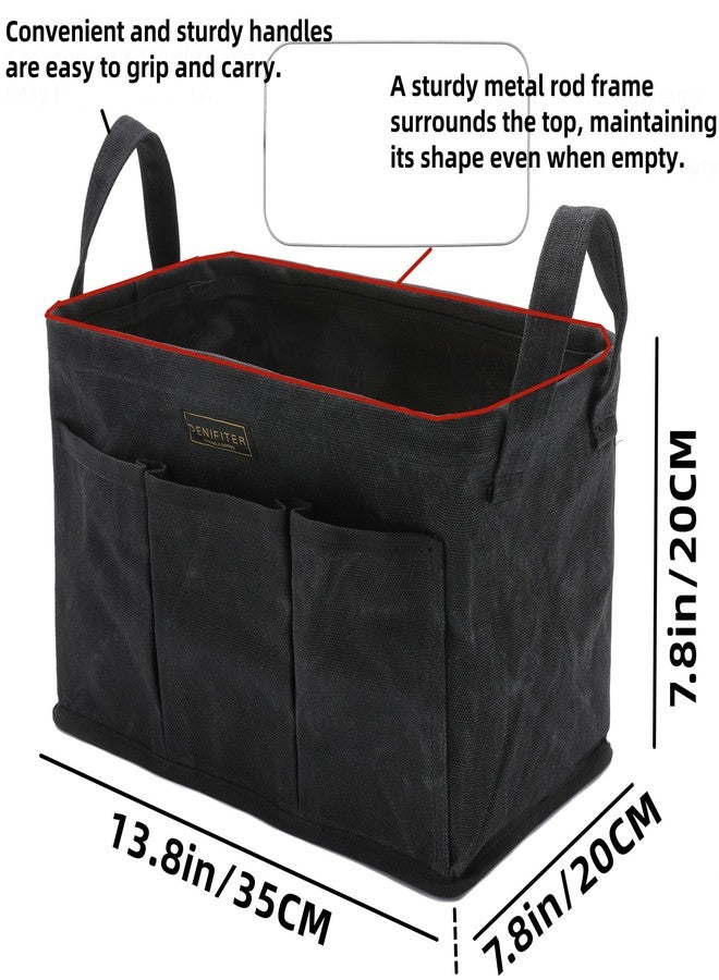 Denifiter 3-Pack Storage Tool Case Set, 13.8 x 7.8 x 7.8 Inches, Rectangular Waxed Canvas Fabric Collapsible Tool Bag with Handles for Tools,Wrench Set,Screwdrivers (Black) - Image 2