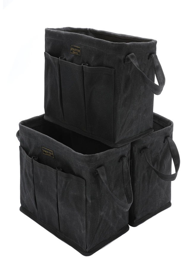 Denifiter 3-Pack Storage Tool Case Set, 13.8 x 7.8 x 7.8 Inches, Rectangular Waxed Canvas Fabric Collapsible Tool Bag with Handles for Tools,Wrench Set,Screwdrivers (Black) - Image 1