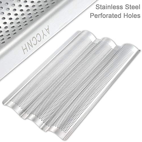 AYCCNH 2 Pack Stainless Steel French Baguette Bread Pan, Perforated Loaf Pans for Baking 15"x10", 3 Waves Toaster Oven Baking Tray - Image 2