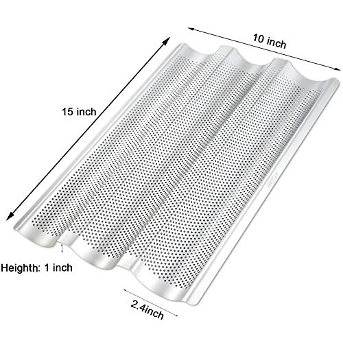 AYCCNH 2 Pack Stainless Steel French Baguette Bread Pan, Perforated Loaf Pans for Baking 15"x10", 3 Waves Toaster Oven Baking Tray - Image 5