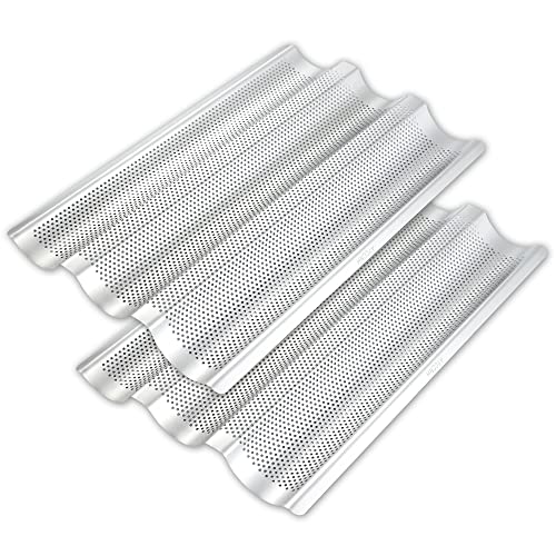 AYCCNH 2 Pack Stainless Steel French Baguette Bread Pan, Perforated Loaf Pans for Baking 15"x10", 3 Waves Toaster Oven Baking Tray - Image 1