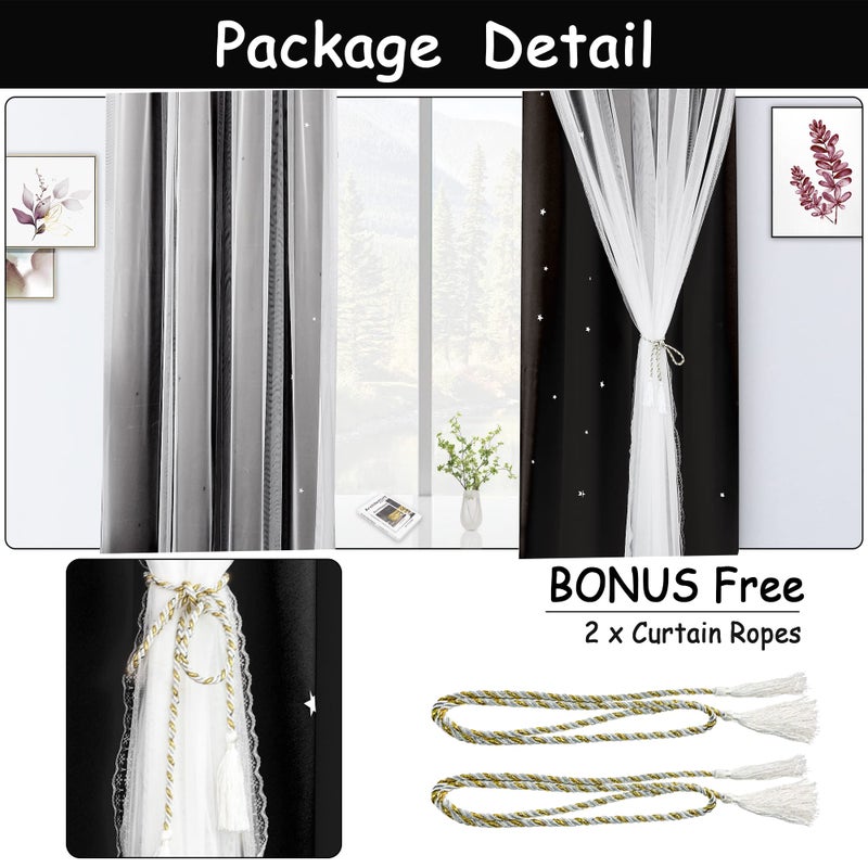 Kinryb Kids Blackout Curtains for Bedroom 84 Inch Long Curtain Mix and Match Curtain with White Sheer for Nursery Thermal Insulated Drape for Living Room 42"" W x 84"" L Black Set of 2 - Image 5
