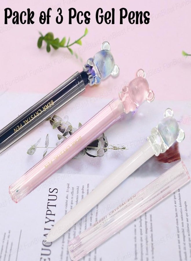 APCATIO Premium Crystal Gel Pen - for Writing, Lightweight with Comfortable Grip for Smooth Writing, Stationery for School & Office, Birthday Return Gift (Bear - Pack of 3) - Image 3