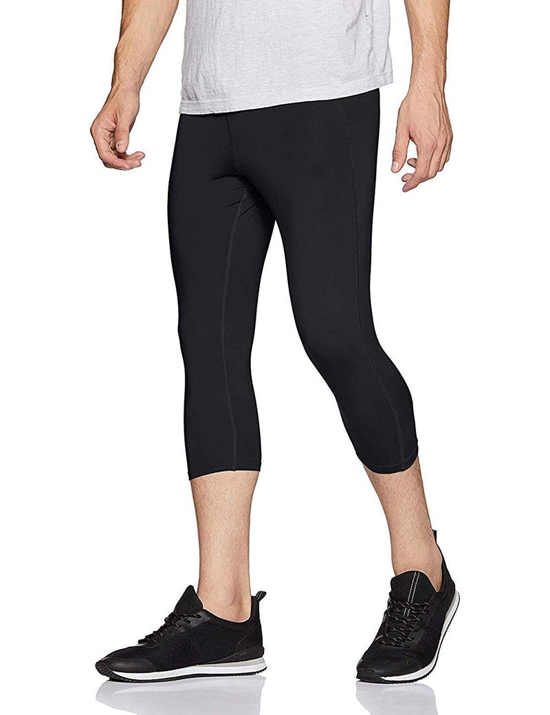 Quada Men's Compression 3/4 Capri Shorts Baselayer Cool Dry Sports Tights Running Yoga Pants (Black, Large (31-33 Inch Waist)) - Image 2