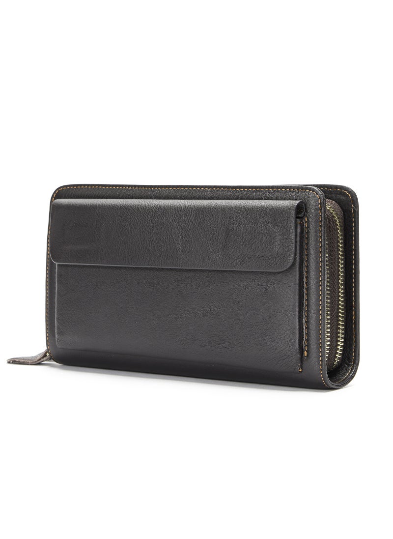 Generic - Genuine Leather Mens Clutch Large Capacity Double Zip Wallet Coffee-Double Pull - Image 1