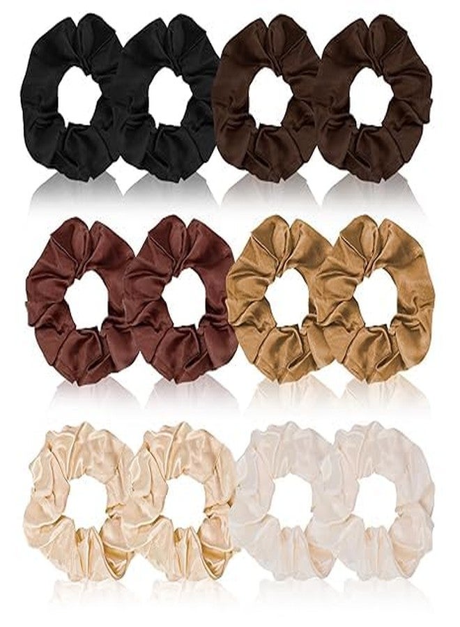 CHIROGRAPHY 12 PCS PREMIUM Satin Hair Scrunchies for Girls Women LUXURY Neutral Color Scrunchies Thick Curly Hair Ponytail Holders Bulk Scrunchies for Hair No damage (12 Pack) - Image 1