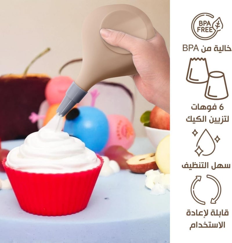 Cake Decorating Kit - Silicone Dessert Decorator 6 Pcs, Piping Set for Icing, Cupcake & Cookie, BPA Free, Kitchen Utensil Tool - Image 3