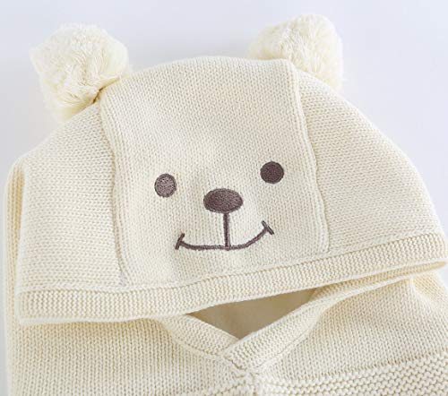 LLmoway Toddler Boys Girls Winter Warm Hat Kids Knit Fleece Earflap Scarf Hood Hat with Pom White - Image 4