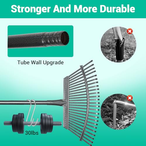 Serqd Adjustable Garden Rake for Leaves 3673 Long Handle 18 Wide Heavy Duty with 25 Metal Tines Includes 32Gallon Leaf BagsDesigned for Lawns Grass Shrubs Flower Beds - Image 3