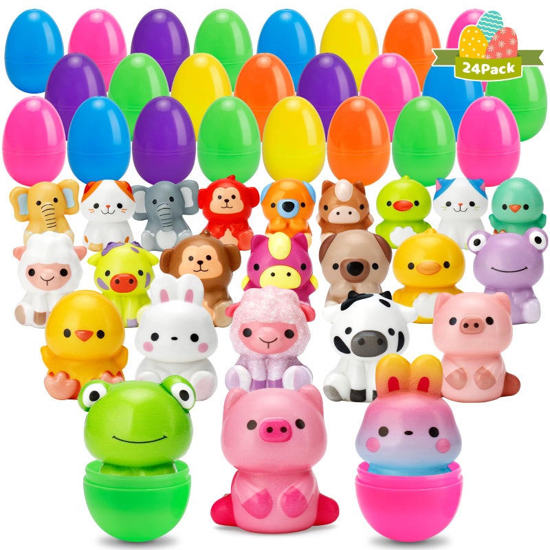 AUUGUU 24 Pack Prefilled Easter Eggs with Animals Squishy Animal Toys for Easter Egg Hunt Easter Basket Stuffers Fillers Easter Party Favors Easter Classroom Prize Supplies - Image 3