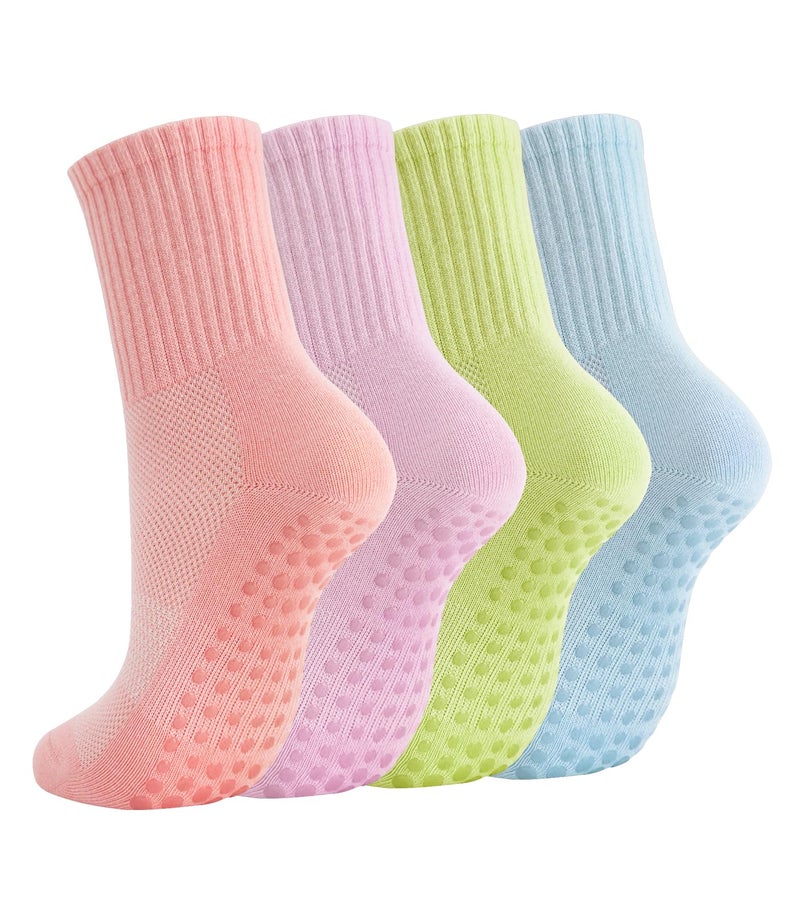 Breslatte Crew Pilates Socks with Grips for Women Non Slip Cotton Grip Socks for Yoga Hospital Barre Home Daily Mesh Gifts pinkgreenpurpleblue - Image 1