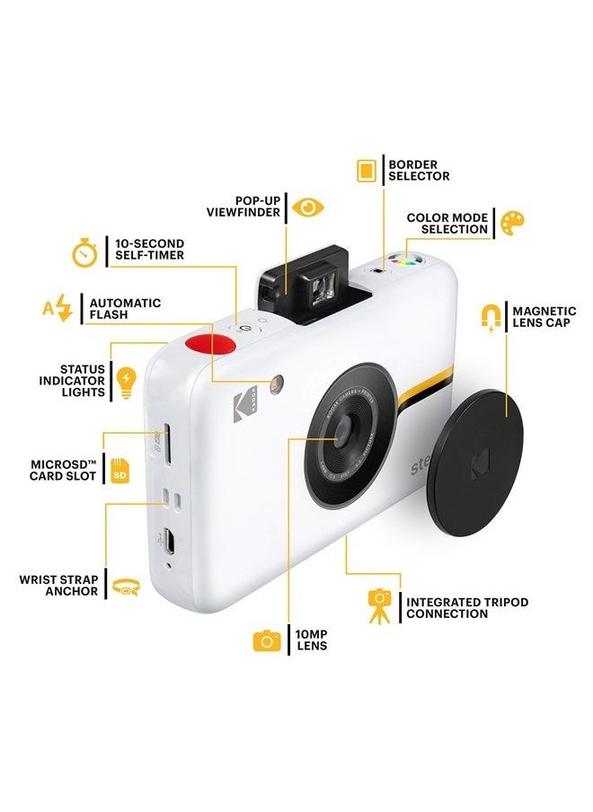 Zink - Kodak Step Camera Instant Camera with 10MP Image Sensor, ZINK Zero Ink Technology, Classic Viewfinder, Selfie Mode, Auto Timer, Built-in Flash & 6 Picture Modes | White. - Image 1