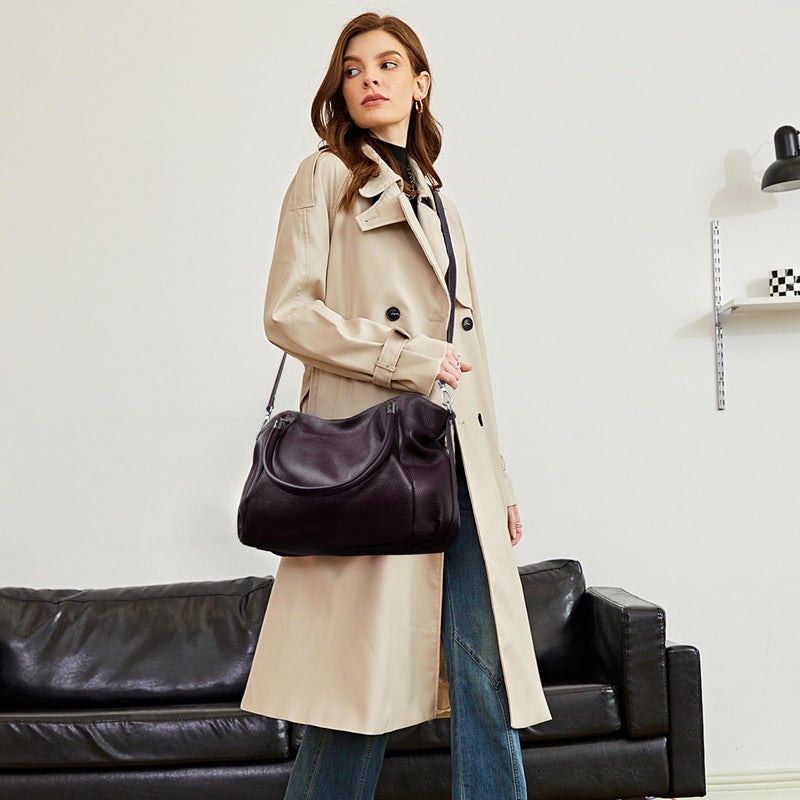 HESHE Leather Tote Bags for Women Shoulder Handbags and Purses Cross Body Bags Top Handle Ladies Designer Satchel Purse (Violet) - Image 2