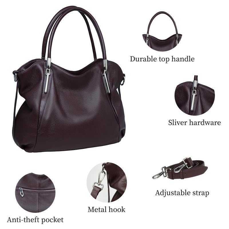 HESHE Leather Tote Bags for Women Shoulder Handbags and Purses Cross Body Bags Top Handle Ladies Designer Satchel Purse (Violet) - Image 5