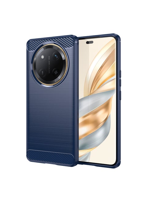 Slim Fit Phone Cover with Shock-Absorption, Carbon Fiber TPU Rubber Protective Case For Honor X9c Blue