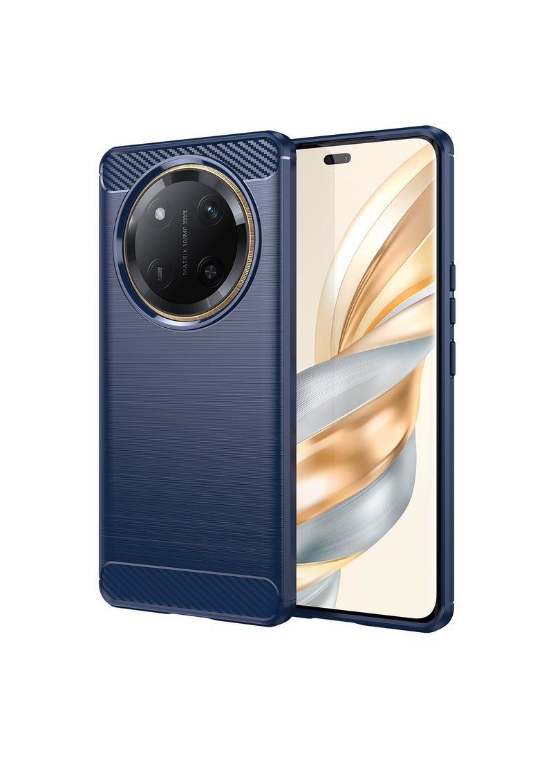 Slim Fit Phone Cover with Shock-Absorption, Carbon Fiber TPU Rubber Protective Case For Honor X9c Blue