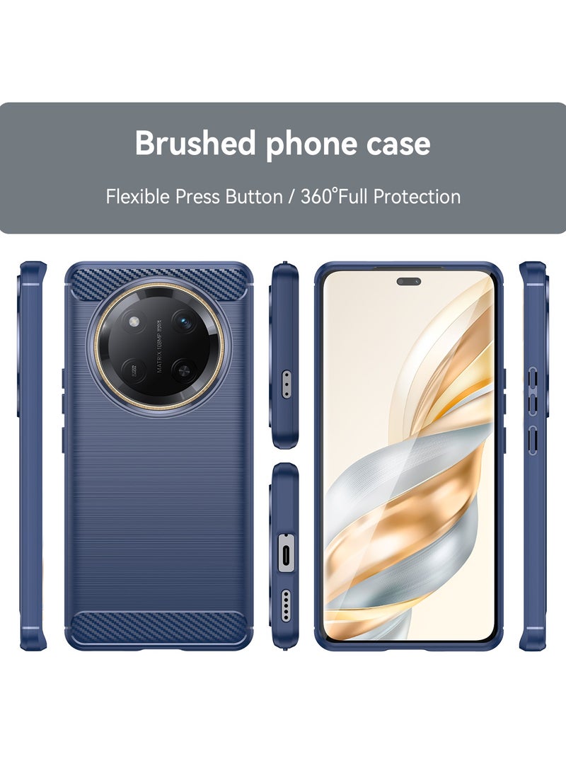 Slim Fit Phone Cover with Shock-Absorption, Carbon Fiber TPU Rubber Protective Case For Honor X9c Blue