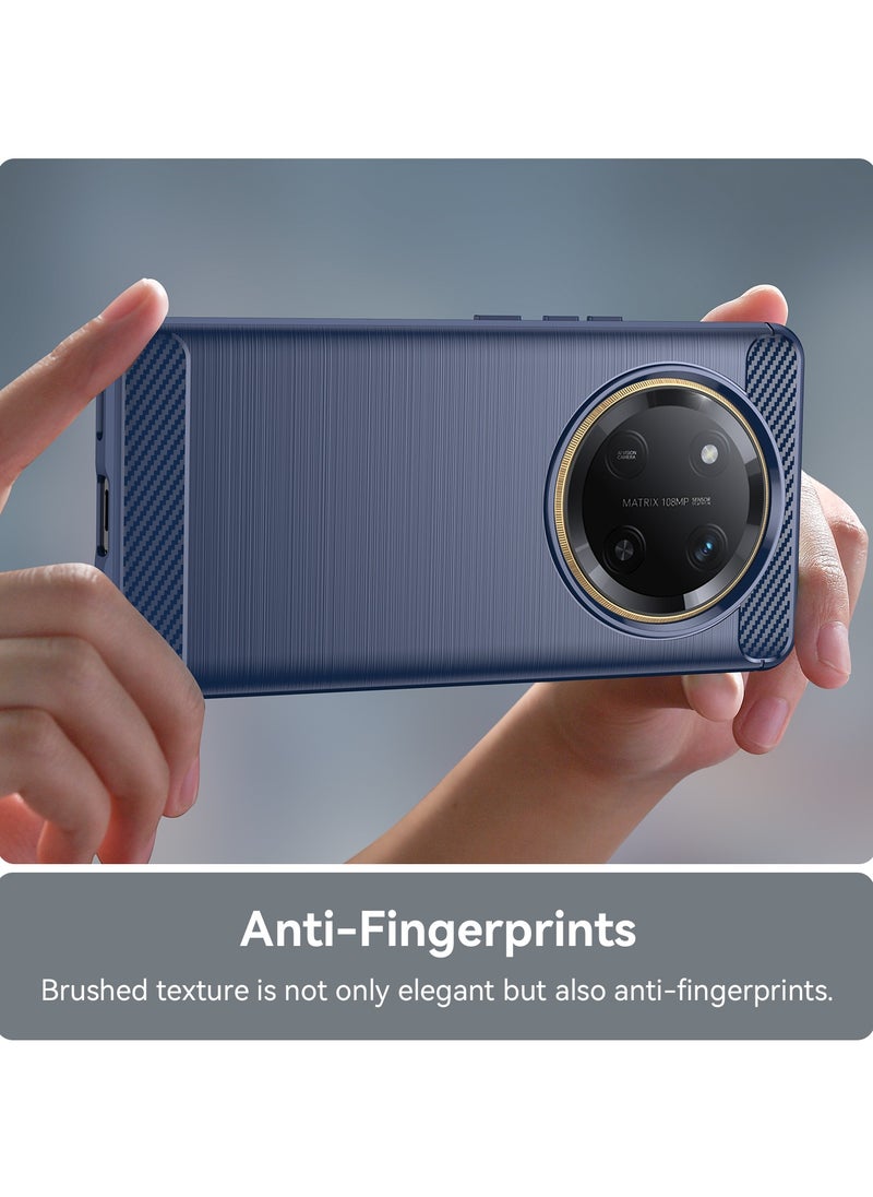 Slim Fit Phone Cover with Shock-Absorption, Carbon Fiber TPU Rubber Protective Case For Honor X9c Blue