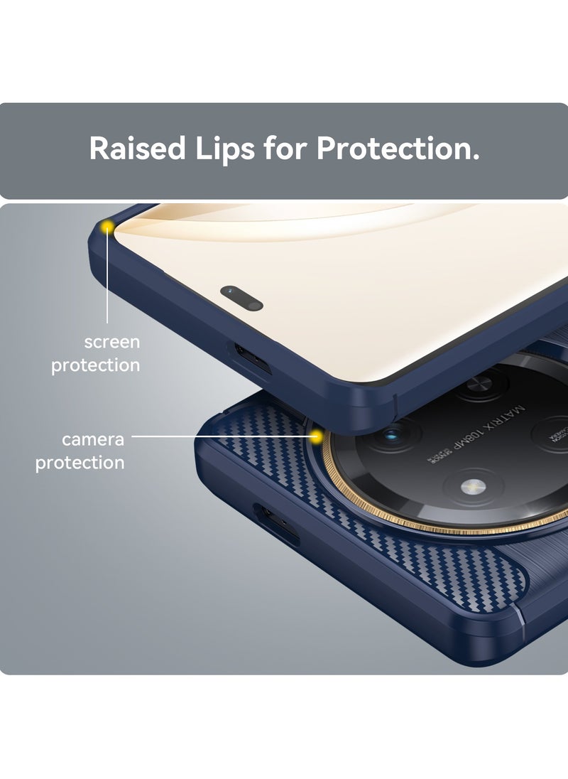 Slim Fit Phone Cover with Shock-Absorption, Carbon Fiber TPU Rubber Protective Case For Honor X9c Blue