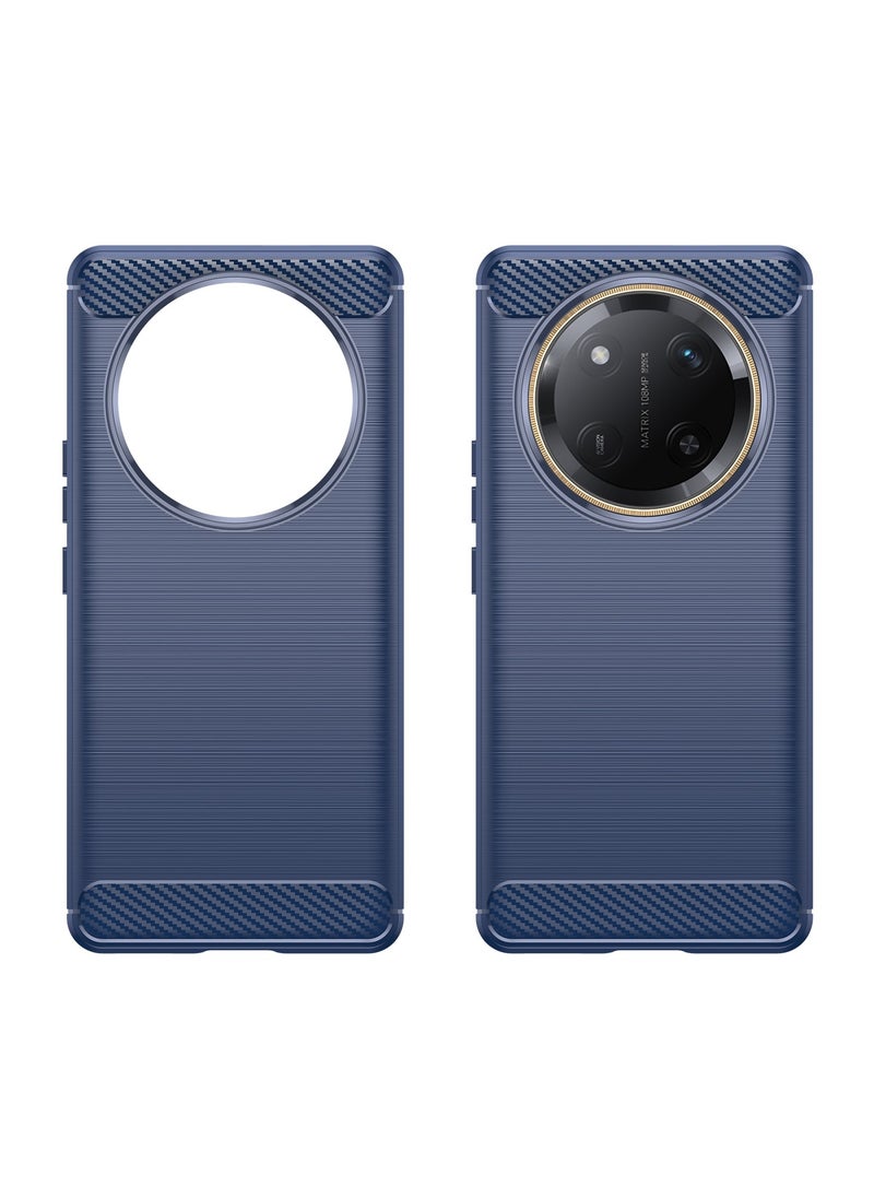 Slim Fit Phone Cover with Shock-Absorption, Carbon Fiber TPU Rubber Protective Case For Honor X9c Blue