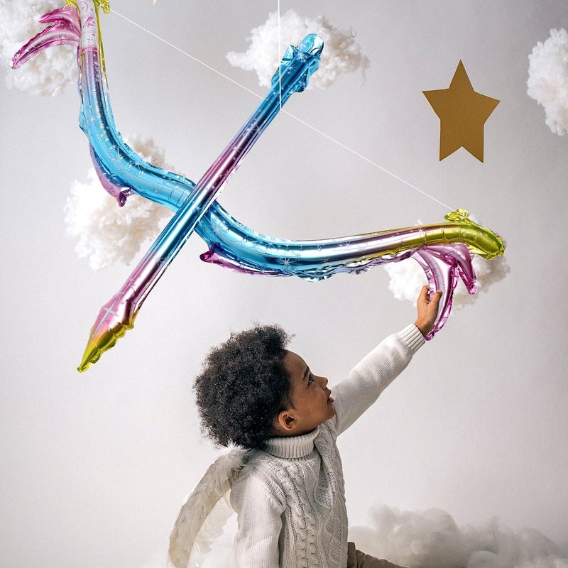 Cupid Bow And Arrow Holographic Pink Foil Balloon Set For Birthday Party Decorations - Image 5