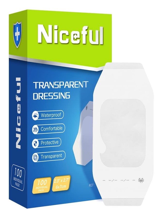 Niceful 100 Count Transparent Film Dressing 2-3/8 x 2-3/4 inch, Waterproof Bandages Post Surgical for Wound Cover Shower, Clear Bandage - Image 1