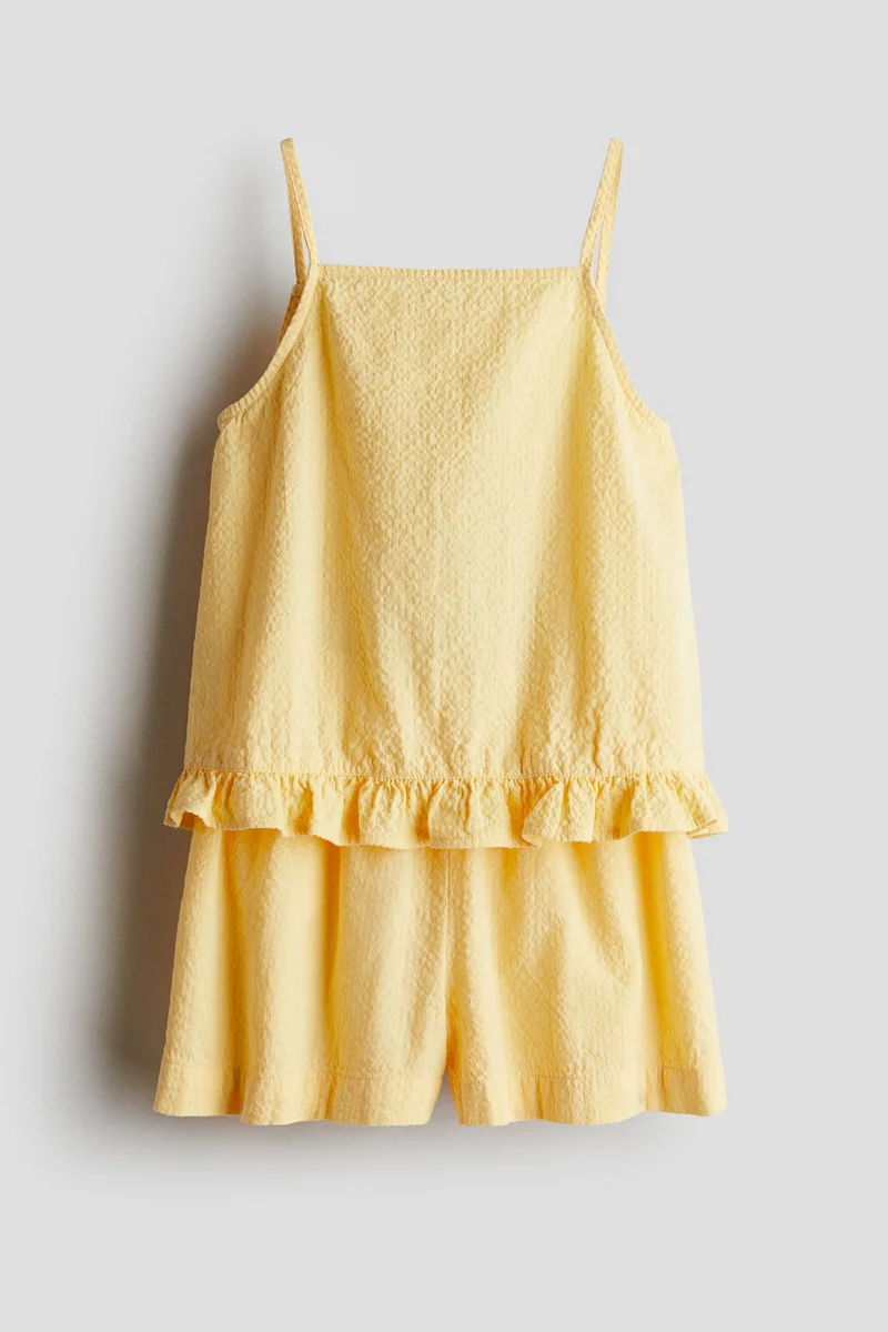 اتش اند ام طقم قطني من بلوزة بحمالات كتف وشورت - عبوة من قطعتين