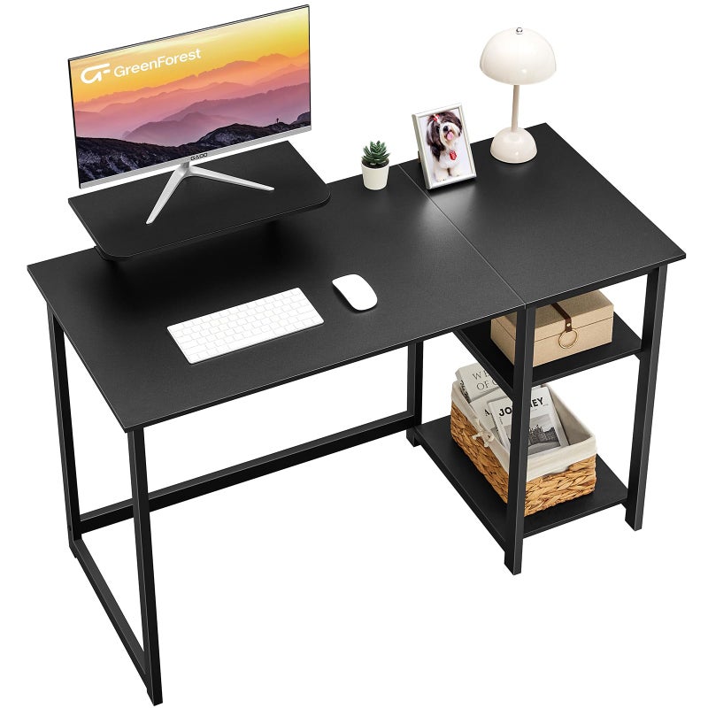 GreenForest Computer Home Office Desk with Monitor Stand and Storage Shelves on Left or Right Side47 inch Modern Writing Study PC Laptop Work TableBlack