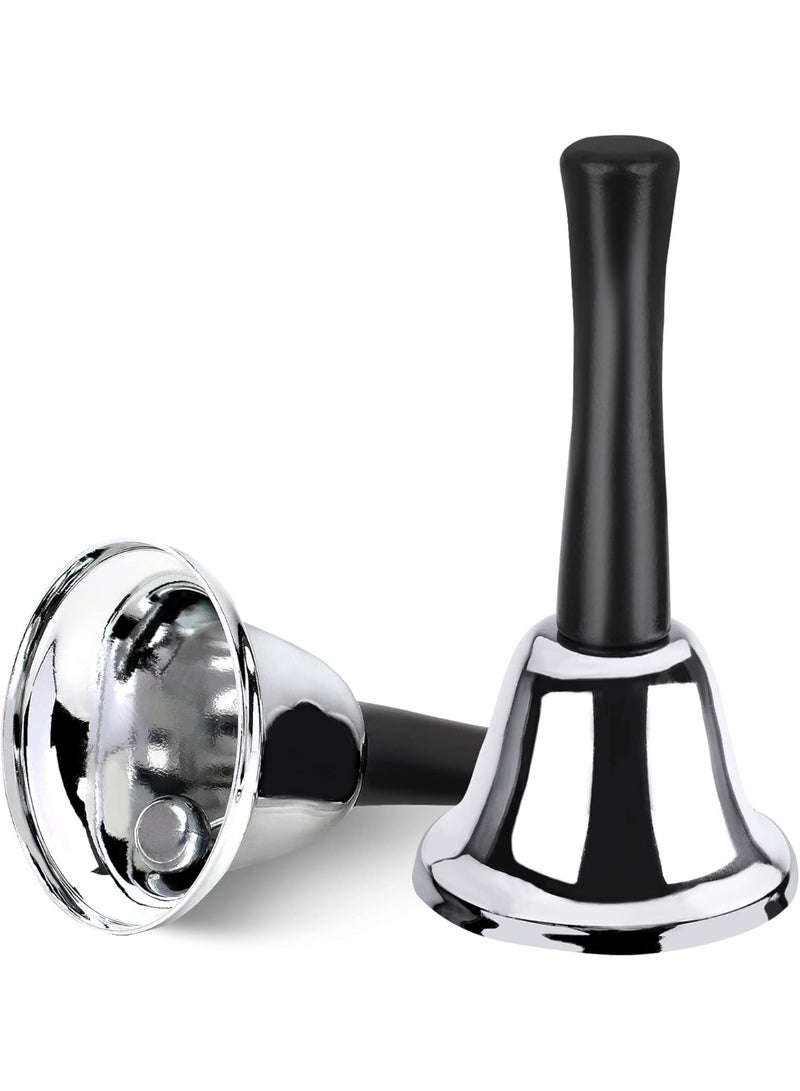 Bukela 2 Pack Hand Bell, Silver Steel Bell, Ringing Bell with Handle, Dinner Bells for Inside Classroom Bell, for Food Line, Alarm, Jingles, Ringing (Silver) - Image 1