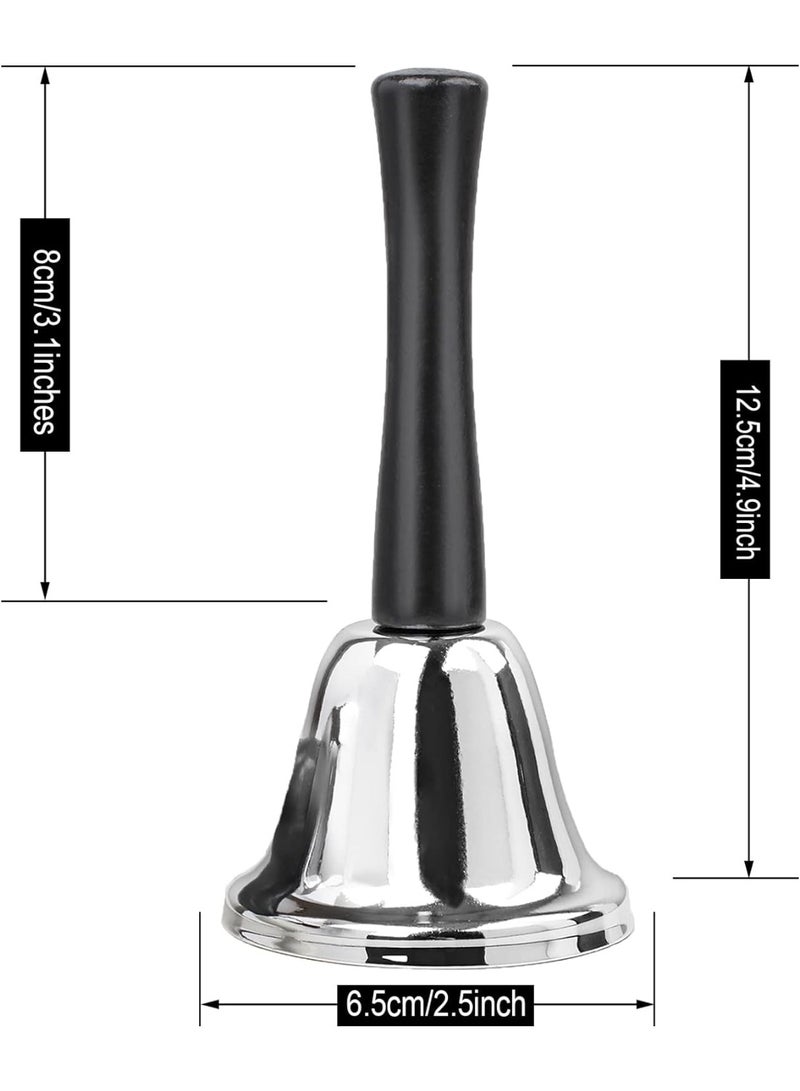 Bukela 2 Pack Hand Bell, Silver Steel Bell, Ringing Bell with Handle, Dinner Bells for Inside Classroom Bell, for Food Line, Alarm, Jingles, Ringing (Silver) - Image 2