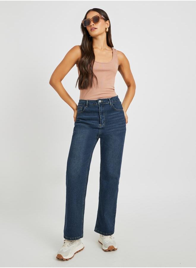 Styli Styli High Rise Whiskered Straight Fit Jeans  - Image 1