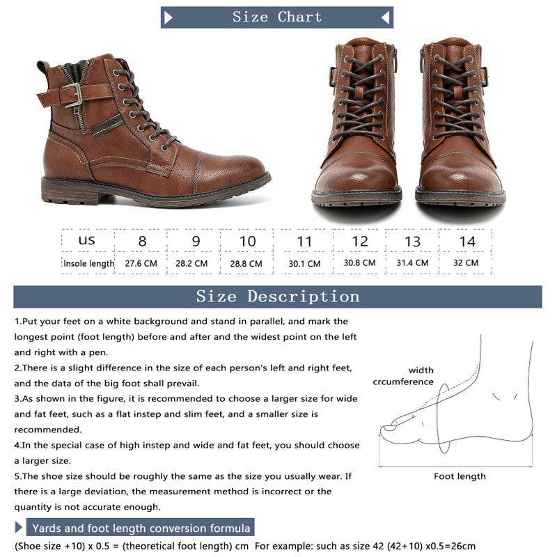 AMAPO Men Casual Boots,Comfort Motorcycle Boot for Men,Buckle Lace-Up Side Zipper Oxford Boost,Ankle Dress Men's Boot,Botas Para Hombre Fashion,Brown Size 14 - Image 5
