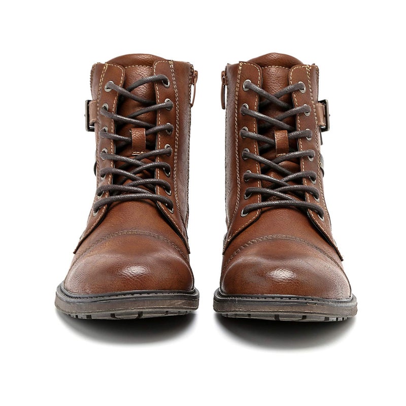 AMAPO Men Casual Boots,Comfort Motorcycle Boot for Men,Buckle Lace-Up Side Zipper Oxford Boost,Ankle Dress Men's Boot,Botas Para Hombre Fashion,Brown Size 14 - Image 3