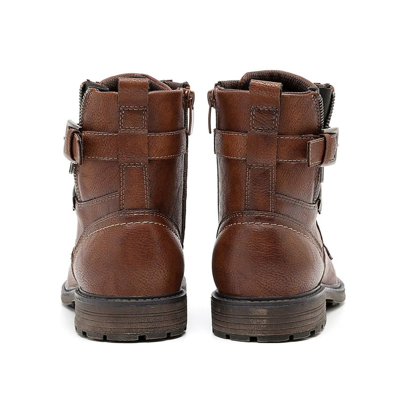 AMAPO Men Casual Boots,Comfort Motorcycle Boot for Men,Buckle Lace-Up Side Zipper Oxford Boost,Ankle Dress Men's Boot,Botas Para Hombre Fashion,Brown Size 14 - Image 4