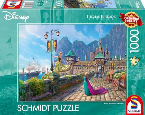 Schmidt Spiele 58042 Thomas Kinkade Disney Frozen Celebrating in Arendelle 1000 Piece Jigsaw Puzzle - Image 1