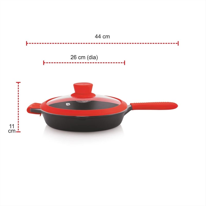 THE CHEF STORY The Chef Story Throwback Series Cast Iron Fry Pan 26cm PreSeasoned 102 Inch Lifetime Exchange Warranty Unibody Design with no Screw Joints Silicon Sleeves Tempered Glass Rim with Silicon Rim Eco Friendly Induction Gas Electric Solid Plate Radiant Ceramic Halogen Recyclable Iron Toxic Free  - Image 5