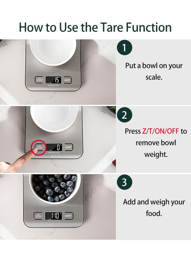 ميزان مطبخ للأغذية، رقمي بالجرام والأوقية لفقدان الوزن والخبز والطهي والكيتو وإعداد الوجبات، شاشة LCD، متوسط الحجم، فولاذ مقاوم للصدأ 304 - Image 5