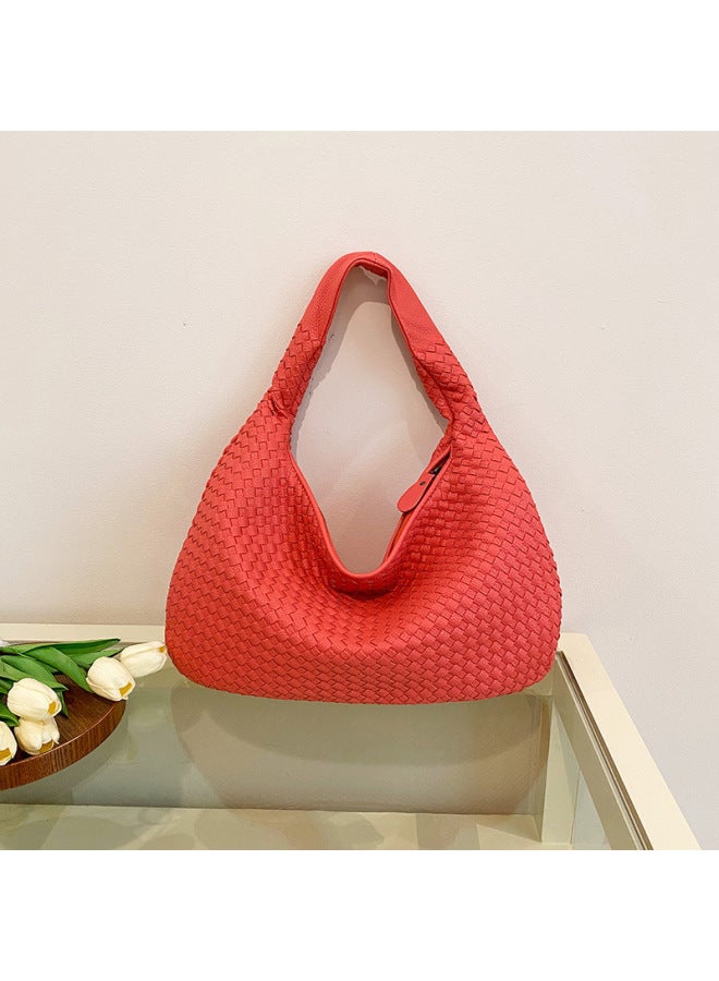 French Style Versatile Women's Knitted Handbag Niche Underarm Bag High-end Feel Commute Tote Bag Durable Strap Single Shoulder-Color:Large Peach Powder-Dimensions:Large 47*32 - Image 1