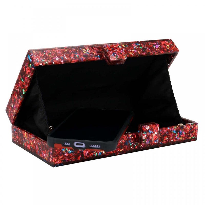 Gets Acrylic Purses and Handbags for Women Multicolor Perspex Box Clutch Purses for Women Wedding Evening Crossbody Handbag (Mixed Red) - Image 3
