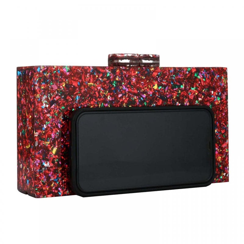 Gets Acrylic Purses and Handbags for Women Multicolor Perspex Box Clutch Purses for Women Wedding Evening Crossbody Handbag (Mixed Red) - Image 2