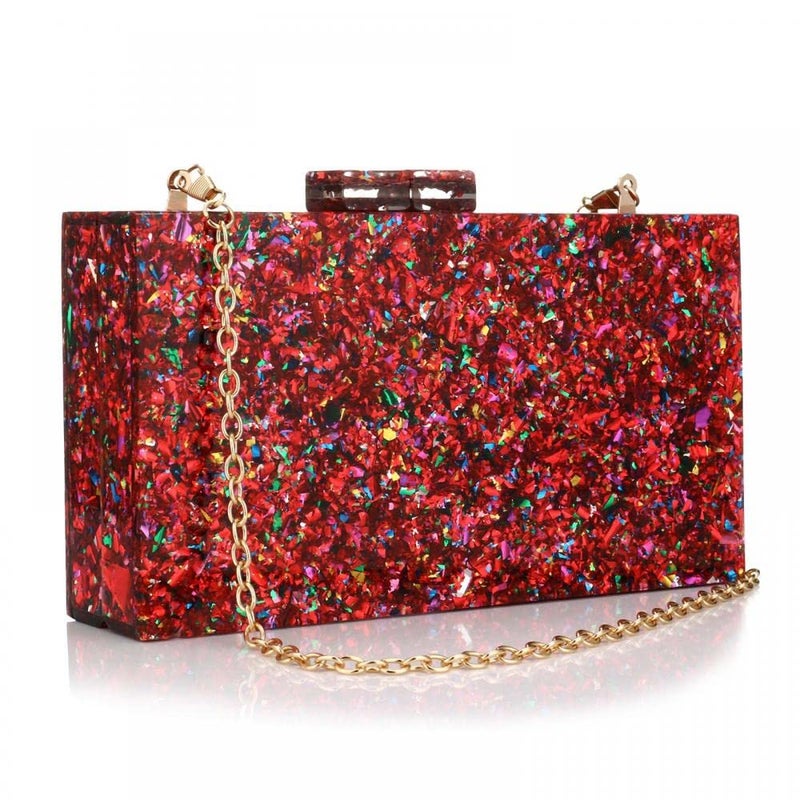 Gets Acrylic Purses and Handbags for Women Multicolor Perspex Box Clutch Purses for Women Wedding Evening Crossbody Handbag (Mixed Red) - Image 1